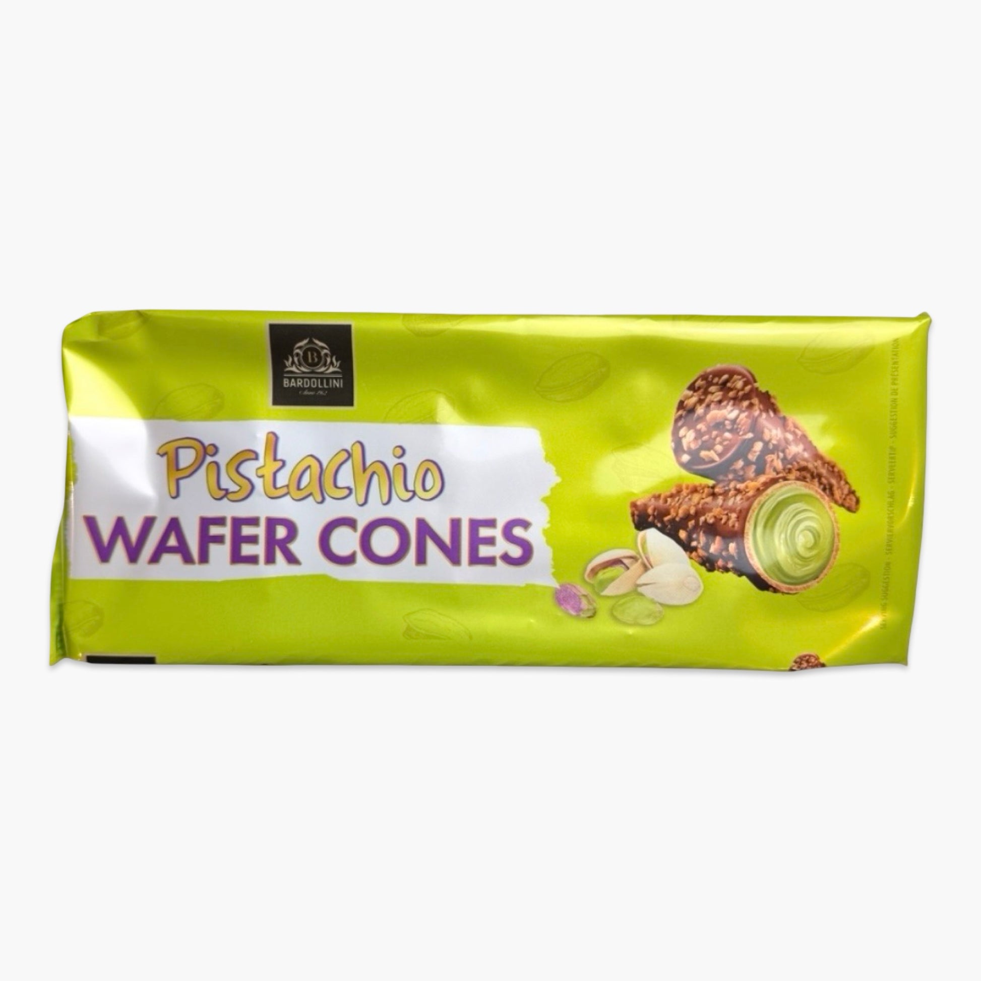Bardollini Pistachio Wafer Cones 100 g – knusprige Waffelröllchen mit Pistaziencreme-Füllung, edle italienische Süßigkeit