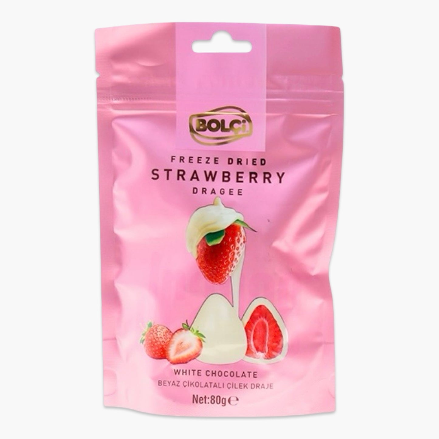 Freeze Dried Strawberry Dragee White Chocolate 80g