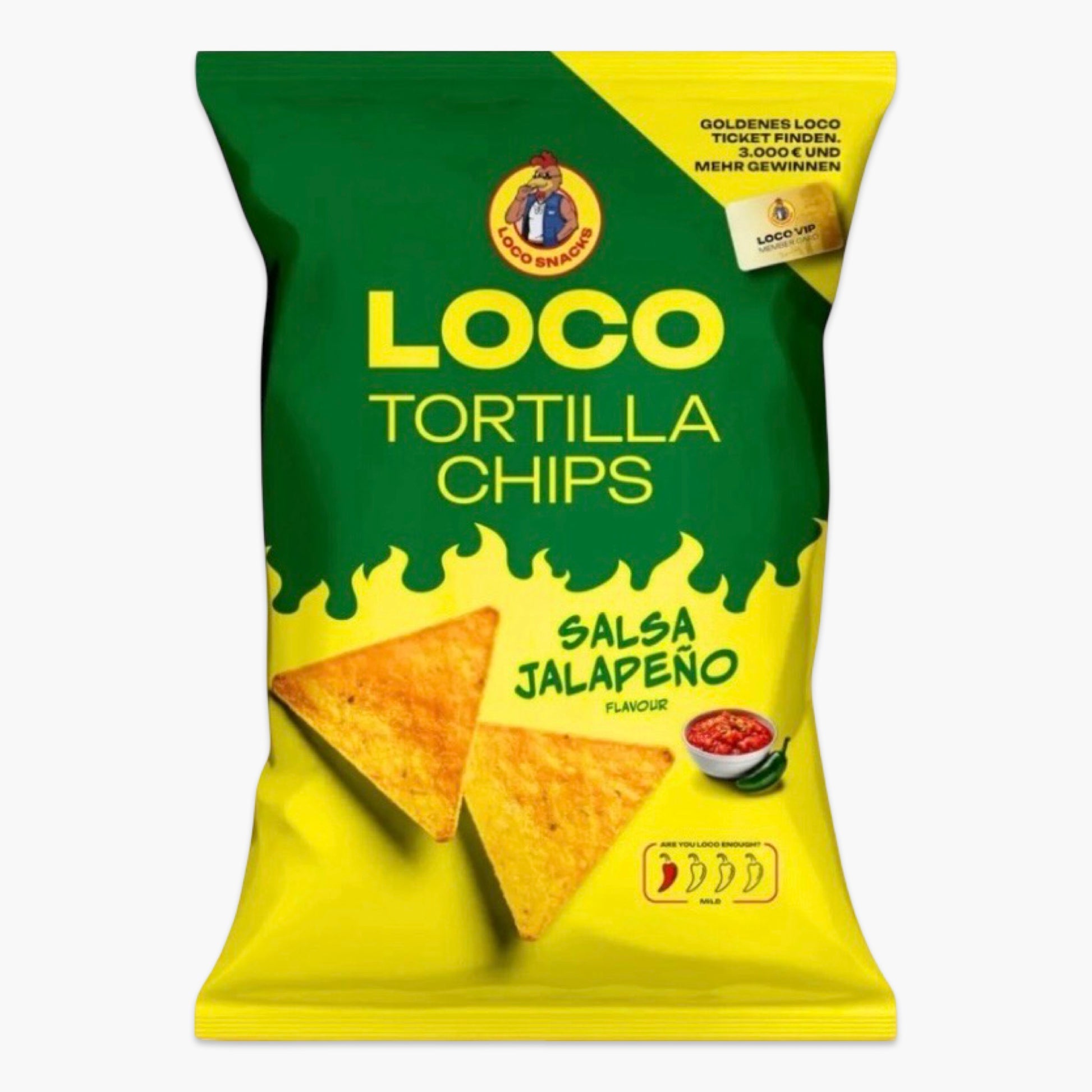 Loco Tortilla Chips Salsa Jalapeño 100 g – würzige Tortilla-Chips mit Jalapeño-Salsa-Geschmack im knusprigen Format