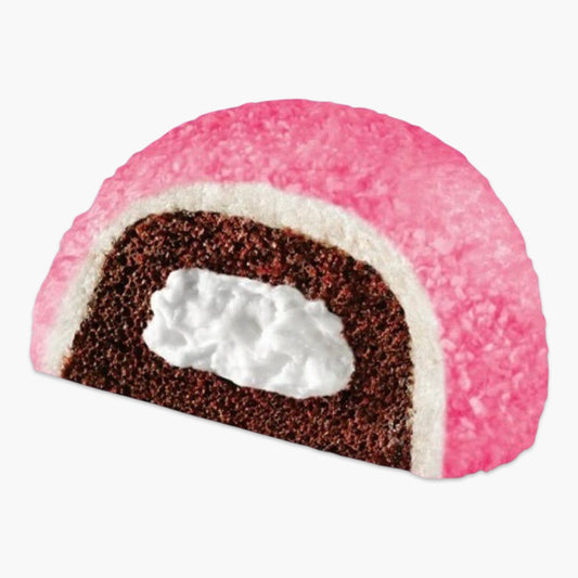 Hostess SnoBalls – einzelner Marshmallow-Kokoskuchen mit rosa Überzug und Schokofüllung, ikonischer US-Kultsnack