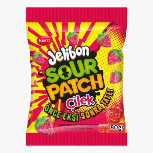 Jelibon Sour Patch Strawberry 80 g – saure Kaubonbons mit Erdbeergeschmack, rot gezuckert, süß-sauerer Fruchtgummi-Snack