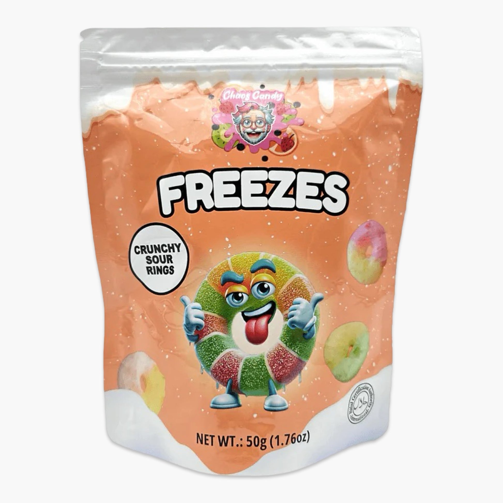 Chaos Candy Freezes Crunchy Sour Rings 50g – gefriergetrocknete saure Fruchtringe mit knuspriger Textur und intensivem Geschmack