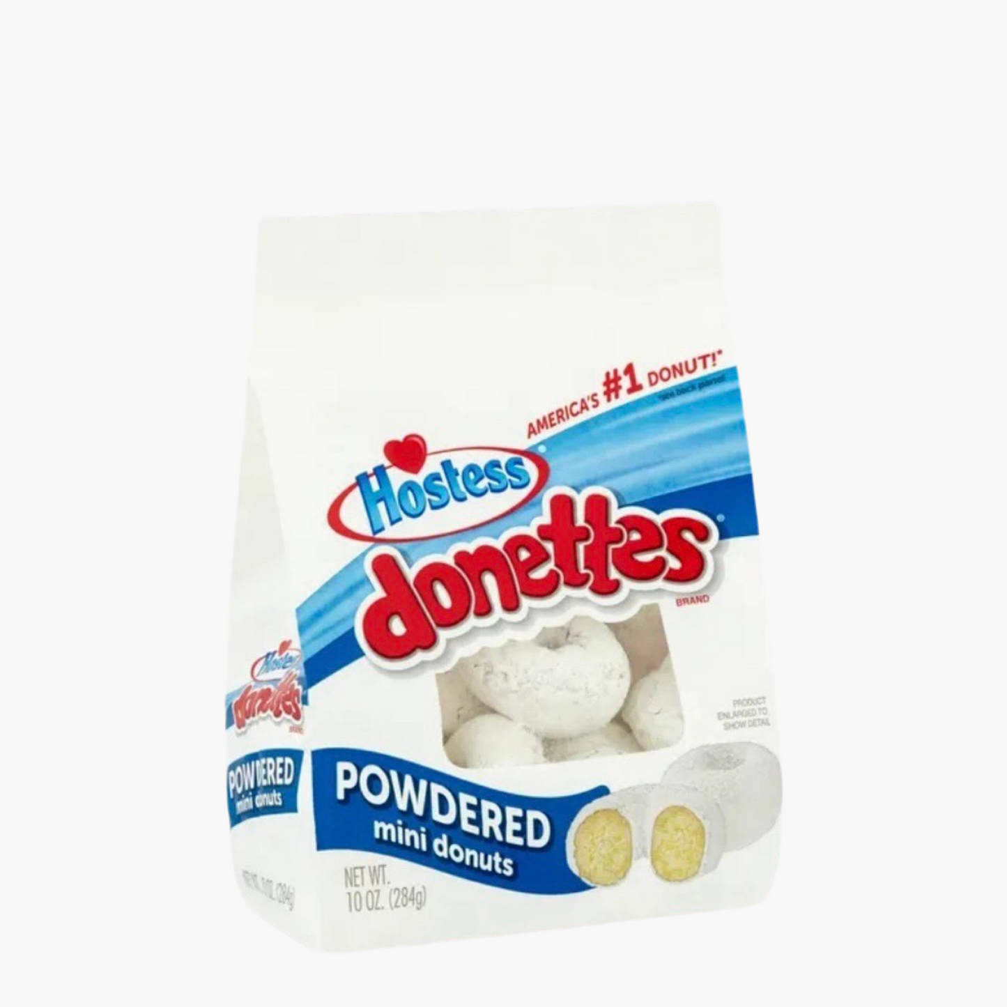 Hostess Donettes Powdered Donuts 284 g – kleine Donuts mit Puderzucker überzogen, amerikanisches Gebäck, Klassiker aus den USA