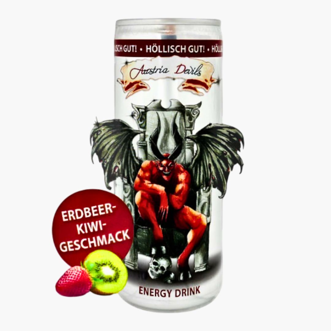 Austria Devils Energy Drink 250 ml – teuflisches Design mit Erdbeer-Kiwi-Geschmack, fruchtig und belebend
