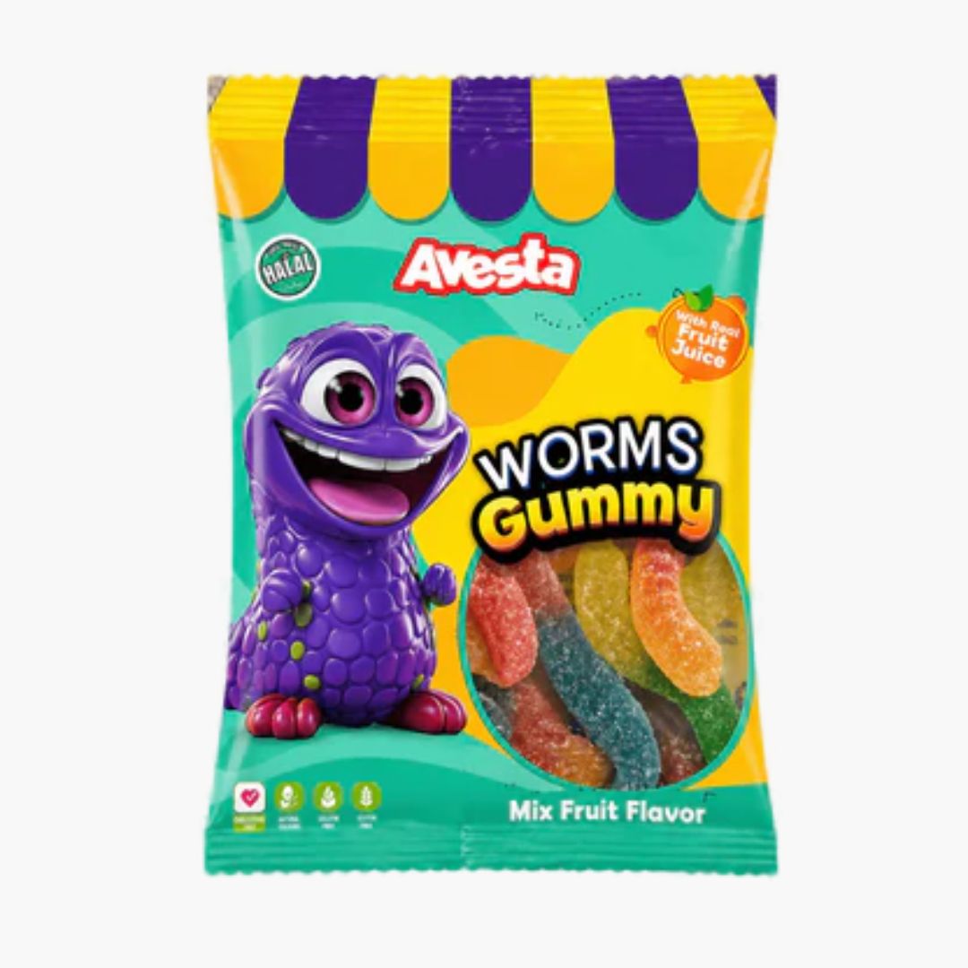 Avesta Halal Worms Gummy 80 g – fruchtige Halal-Fruchtgummi-Würmer mit weicher Konsistenz bei Four5