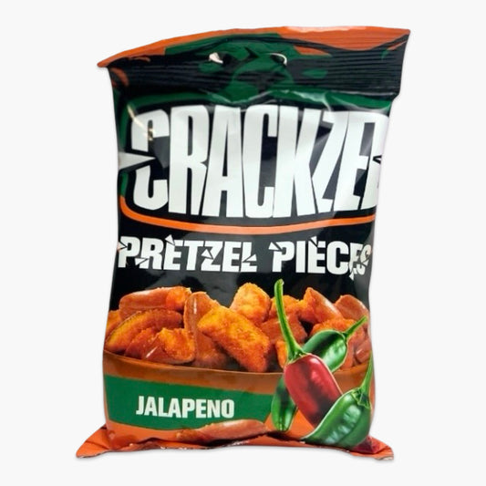 Crackzel Jalapeño 85 g – knusprige Laugencracker mit würziger Jalapeño-Schärfe, spicy Snackverpackung mit grünem Akzent