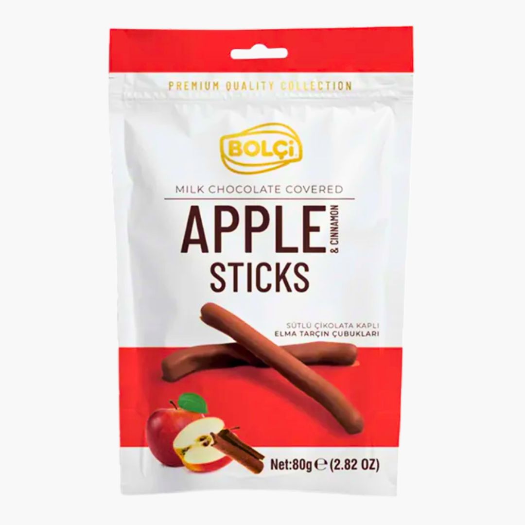 Bolci Apple Sticks 80 g – Apfel-Zimt-Streifen in Milchschokolade überzogen – jetzt bei Four5 erhältlich