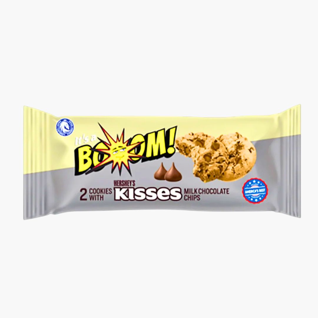 Boom Hershey’s Kisses Cookies 25 g – knusprige US‑Schokokekse mit Milchschokoladenstückchen, Snackpackung