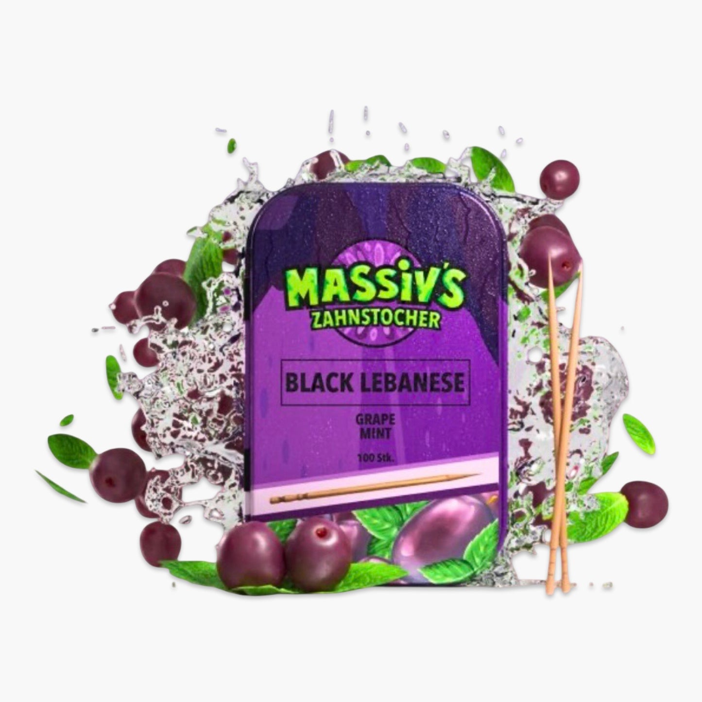 Massivs Zahnstocher - Black Lebanese Grape Mint 100stk