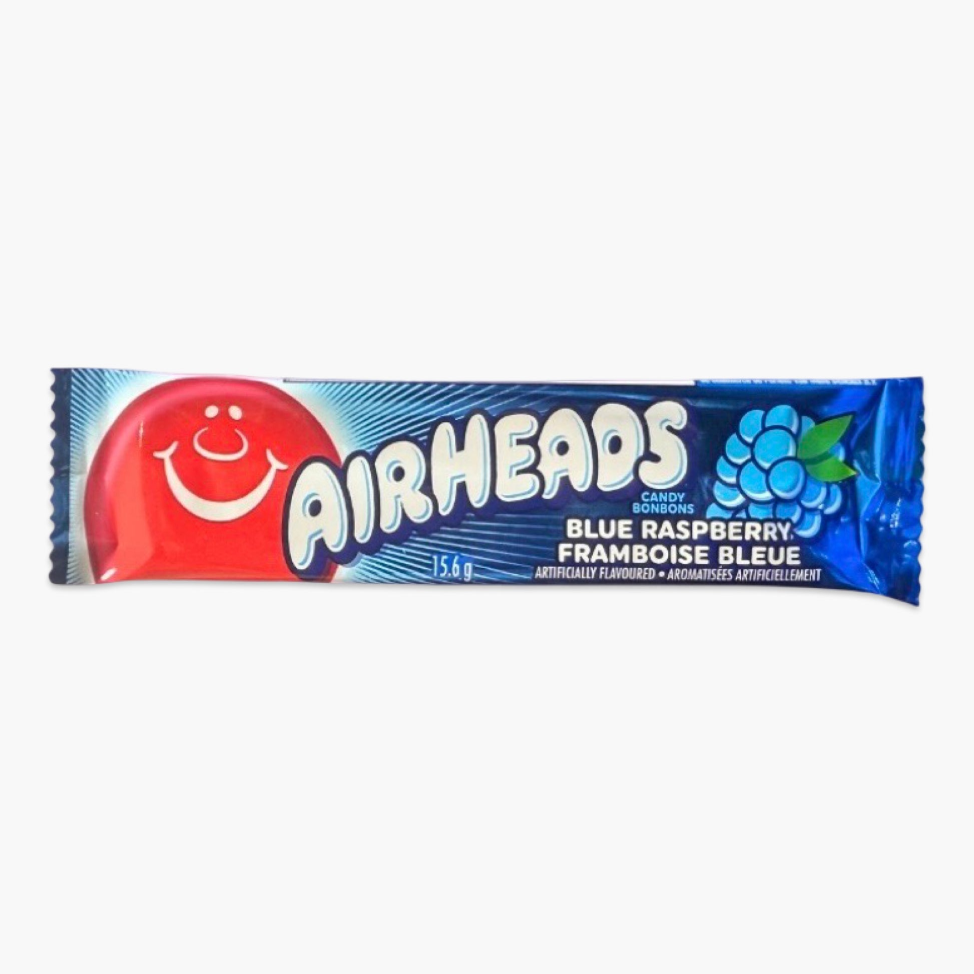 Airheads Blue Raspberry 15 g – dehnbarer Kaustreifen mit intensivem Blue-Raspberry-Geschmack, original US-Candy in Blau-Verpackung