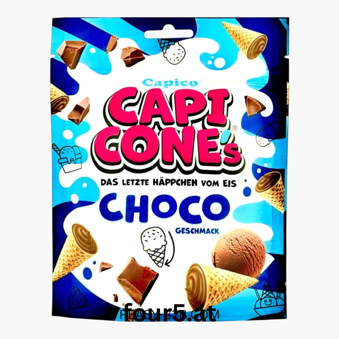 Capico Capi Cones Choco 70 g – knusprige Waffelhörnchen gefüllt mit cremiger Schokolade, Verpackung sichtbar – kaufen bei Four5
