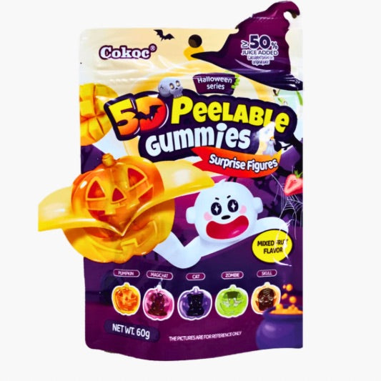 Cokoc Peelable Gummies Halloween 75 g – schälbare Halloween-Fruchtgummis mit gruseligen Figuren wie Kürbis, Zombie und Totenkopf kaufen in Österreich bei Four5.