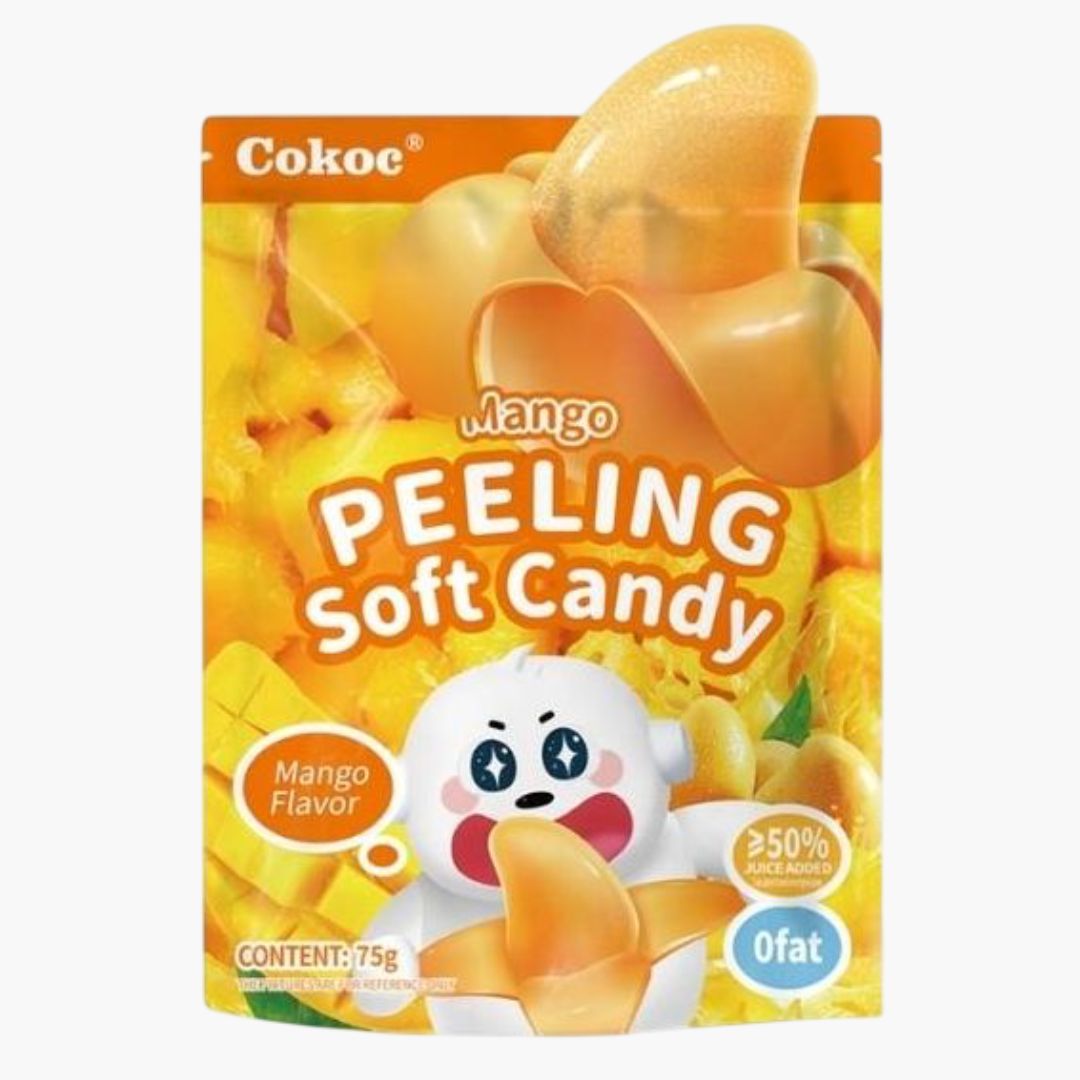 Cokoc Peeling Soft Candy Mango 75 g – gefüllte Kaubonbons mit tropischem Mango-Geschmack – erhältlich bei Four5