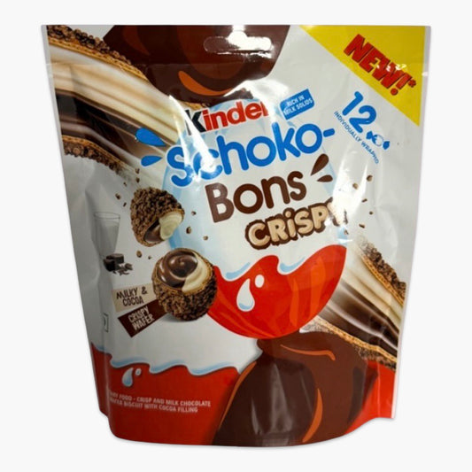 Kinder Schoko-Bons Crispy 67,2 g – knusprige Schokokugeln mit Milchcreme und Cerealien, Ferrero-Edition in typischer Bonbon-Verpackung