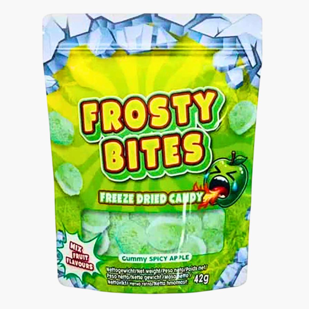 Frosty Bites Gummy Spicy Apple 42 g – grüne Gummibonbons mit Apfel-Chili-Geschmack, fruchtig-scharf, Verpackung mit stylischem Design