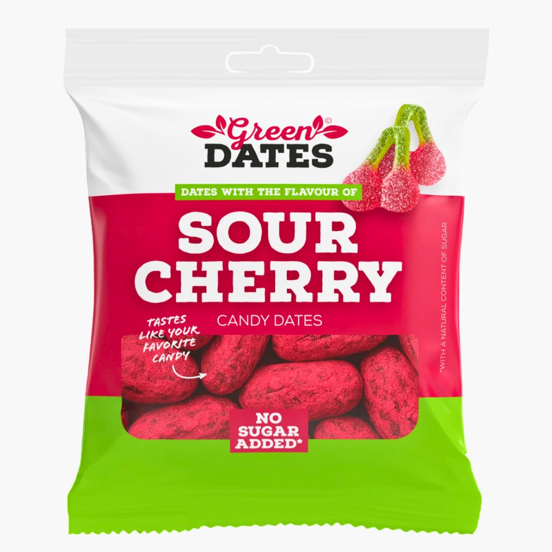 Green Dates Sour Cherry 90 g – vegane Datteln mit saurer Kirschnote, zuckerfrei und glutenfrei, kaufen bei Four5
