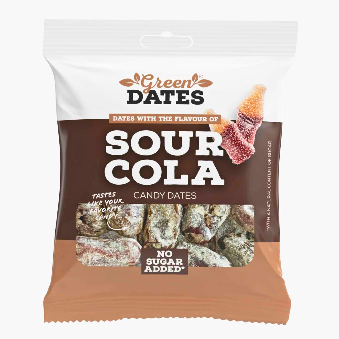 Green Dates Sour Cola 90 g – saure Cola‑Datteln vegan & glutenfrei Snack Verpackung