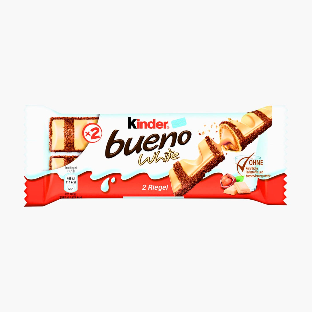 Kinder Bueno White 39 g – weißer Schoko‑Waffelriegel mit Haselnuss‑Milchfüllung kaufen in Österreich bei Four5