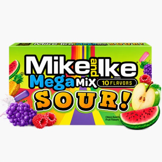Mike & Ike Mega Mix Sour Theater Box 141 g – amerikanische Kaubonbons mit 10 sauren Fruchtgeschmäckern bei Four5