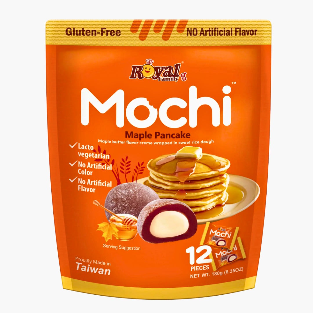 Mochi Maple Pancake 120 g – weiche Reis‑Mochi mit Ahornsirup‑Pancake‑Füllung in orange‑gelber Verpackung kaufen bei Four5