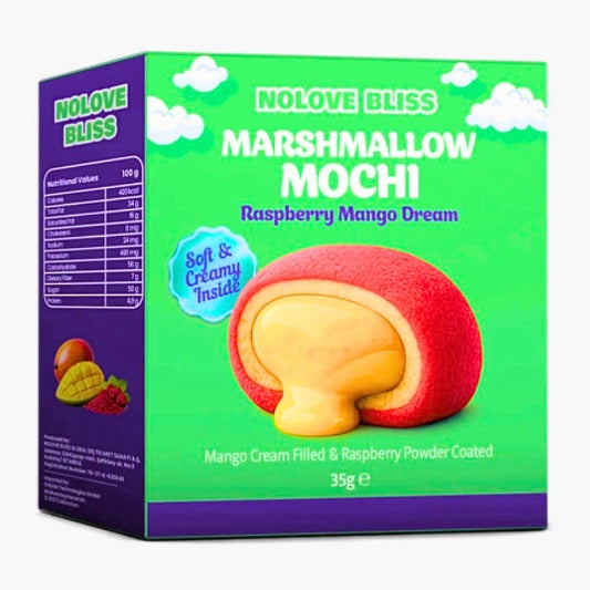 NoLove Marshmallow Mochi Raspberry Mango Dream 45 g – weiches Mochi mit Marshmallow-Füllung sowie Himbeer- und Mangogeschmack bei Four5