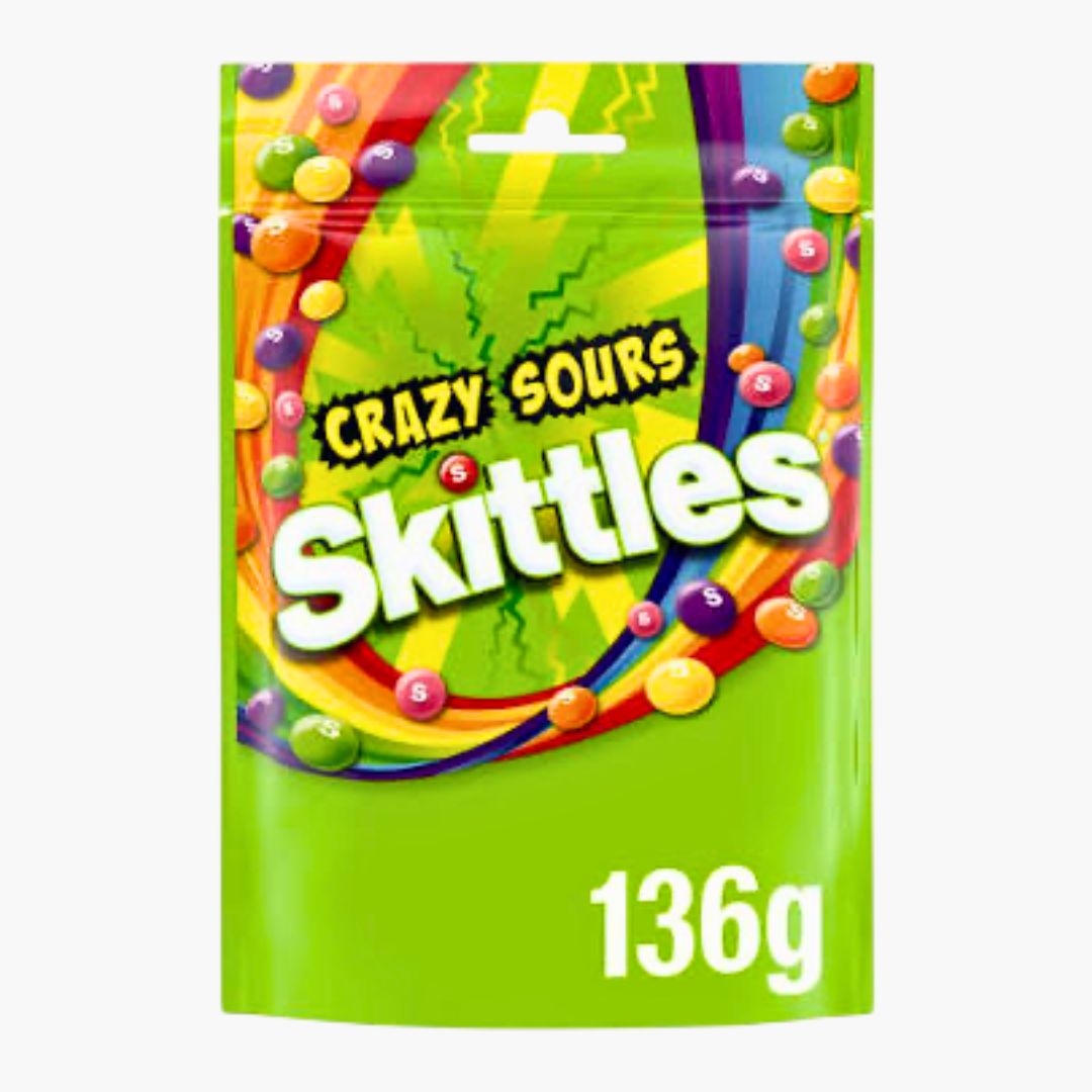 Skittles Crazy Sours 136 g – übergroße saure Skittles in bunten Farben – erhältlich bei Four5