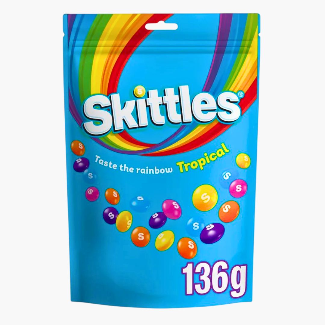 Skittles Tropical 136 g – exotische Frucht-Kaudragees in bunten Farben – jetzt bei Four5 erhältlich