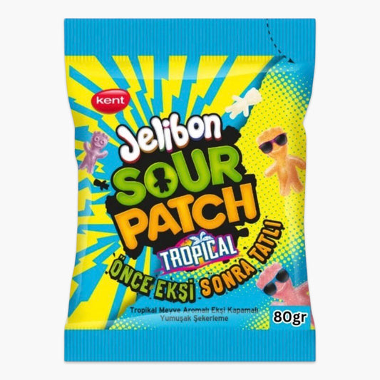 Jelibon Sour Patch Tropical 80 g – saurer Kaubonbon-Mix mit tropischen Fruchtaromen, bunt & exotisch, vegane Fruchtgummis im Sour Style