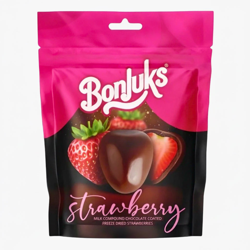 Bonjuks Freeze Dried Strawberry Milk 80 g – gefriergetrocknete Erdbeeren mit Milchschokolade bei Four5