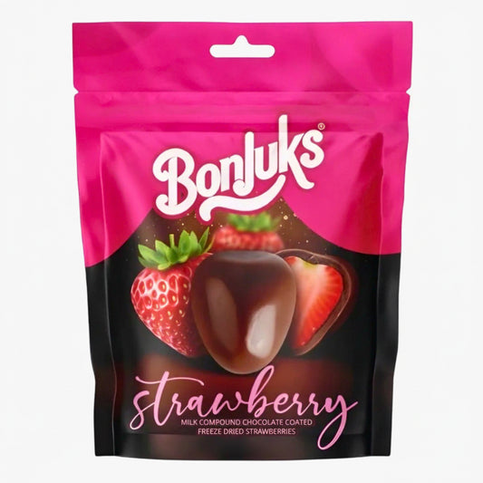 Bonjuks Freeze Dried Strawberry Milk 80 g – gefriergetrocknete Erdbeeren mit Milchschokolade bei Four5