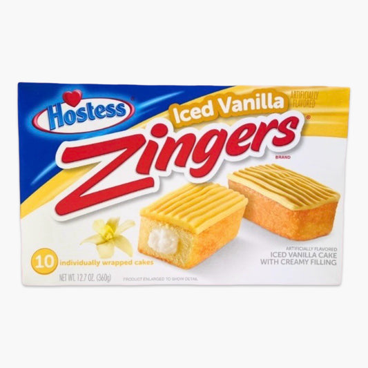 Hostess Zingers Iced Vanilla 360 g – amerikanischer Vanillekuchen mit Zuckerglasur und Cremefüllung, süßer US-Klassiker im Snackformat