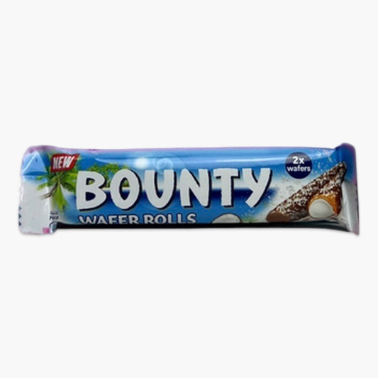 Bounty Wafer Rolls 22,5 g – knusprige Waffelröllchen mit Kokosfüllung & Schokoladenüberzug, exotischer Snack im Mini-Format