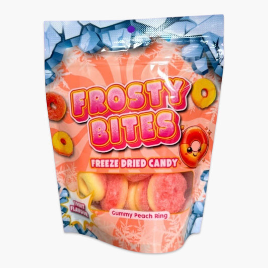Frosty Bites Peach Ring 50 g – gefriergetrocknete Pfirsichringe mit crunchy Textur und fruchtigem Geschmack, innovative Candy-Version