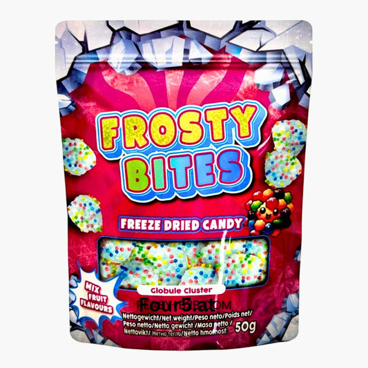 Frosty Bites Globule Cluster 50 g – bunte Zuckerkugeln mit fruchtigem weichen Kern, Süßigkeit mit Knusper-Effekt