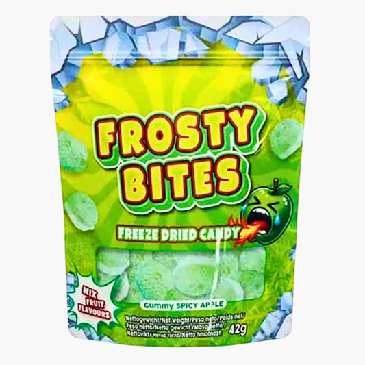 Frosty Bites Gummy Spicy Apple 42 g – grüne Gummibonbons mit Apfel-Chili-Geschmack, fruchtig-scharf, Verpackung mit stylischem Design