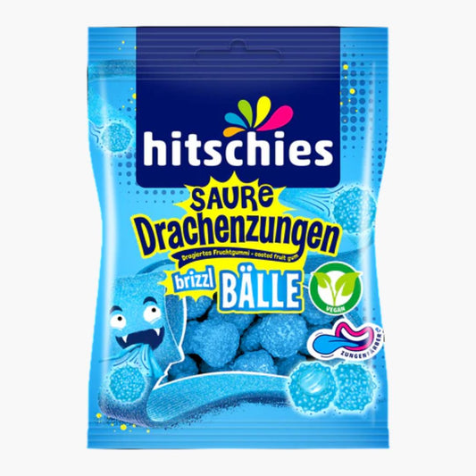 Hitschies Saure Drachenzungen Brizzl Bälle Blau 100 g – saure Brausekugeln bei Four5