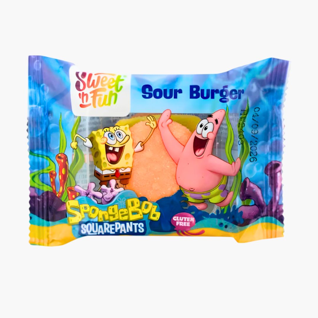 SpongeBob Sour Burger 40 g – fruchtig-saure Gummibonbons in Burger-Form mit SpongeBob-Design, jetzt bei Four5 erhältlich