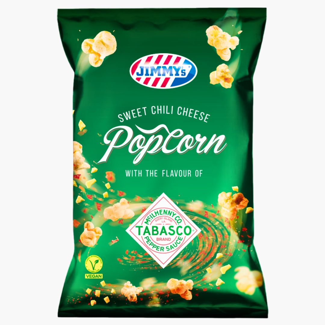 Jimmy’s Tabasco Sweet Chili Cheese Popcorn 90 g – würziges Chili‑Käse Popcorn kaufen in Österreich bei Four5