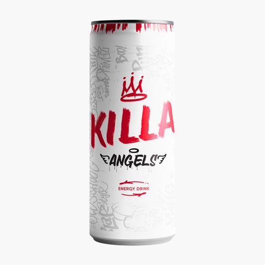 Killa Angels Energy Drink 250 ml – weiß-rote Streetstyle-Dose mit Flügeln und Krone, urbaner Look und voller Energy-Kick