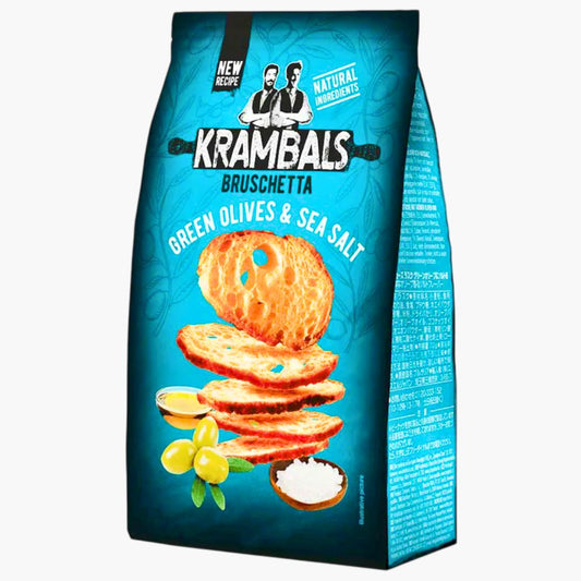 Krambals Bruschetta Green Olives & Sea Salt 70 g – knusprige Chips mit Oliven und Meersalz bei Four5