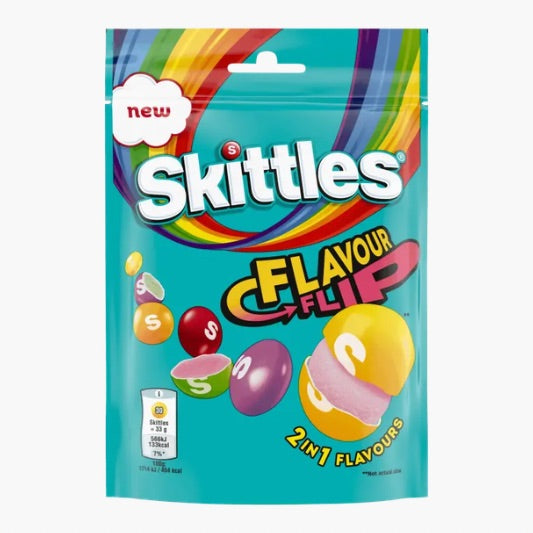 Skittles Flavour Flip 136 g – fruchtige Kaubonbons mit zwei Geschmacksrichtungen pro Stück im praktischen Share-Bag bei Four5