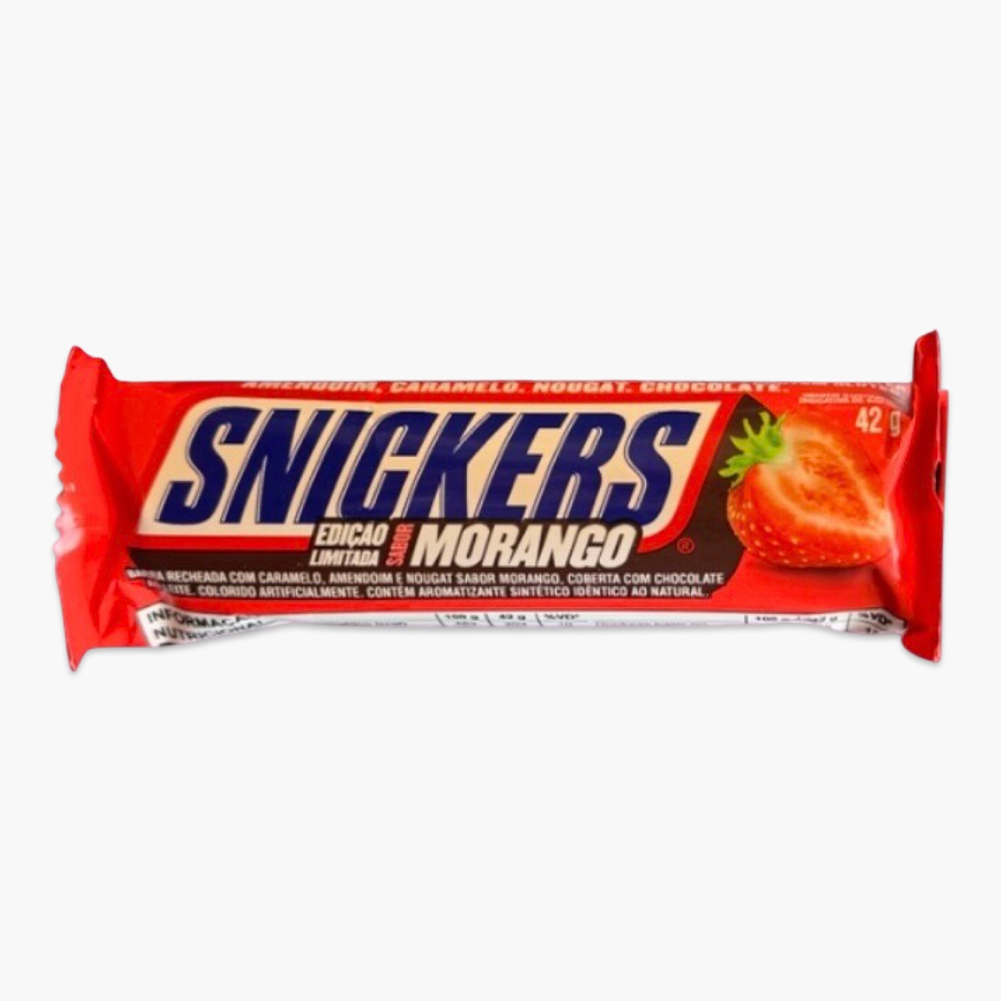 Snickers Morango 22,4g – limitierte Snickers-Edition mit Erdbeercreme aus Brasilien, fruchtiger Schokoriegel mit Nougat und Erdnuss