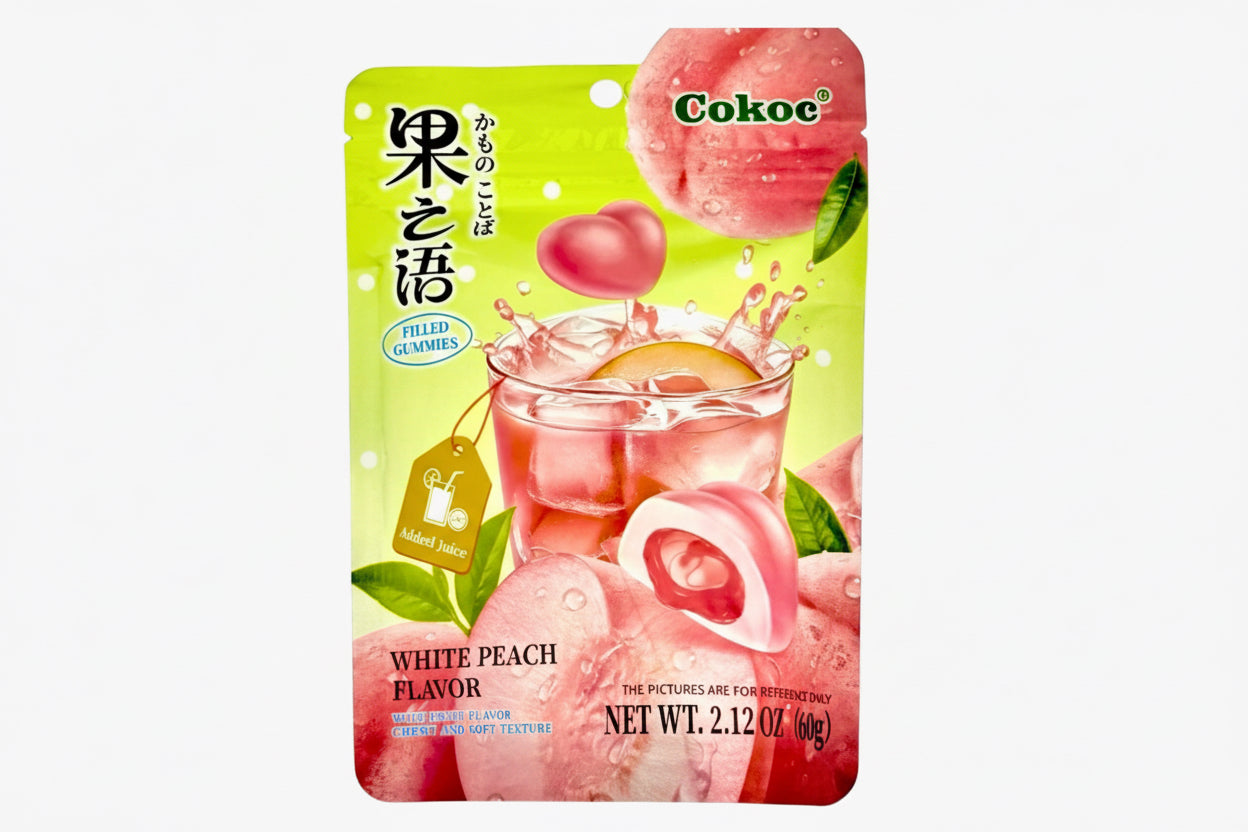 Soft Gummies mit flüssiger Fruchtfüllung – Pfirsichgeschmack – 60 g Beutel – gefüllte Gummibonbons mit Saftkern bei Four5