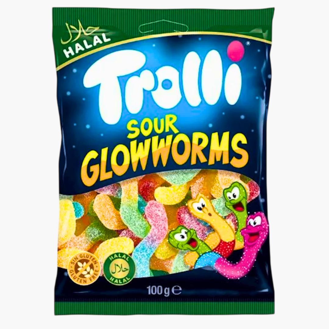 Trolli Halal Saure Glühwürmchen 100 g – saure, halal-zertifizierte Fruchtgummi-Glühwürmchen mit bunten Farben kaufen bei Four5