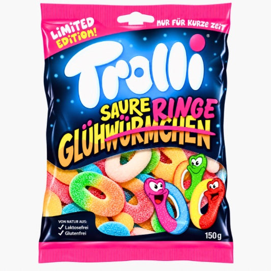 Trolli Saure Glühringe 150 g – bunte, weiche und saure Fruchtgummi-Ringe als Limited Edition kaufen in Österreich bei Four5.