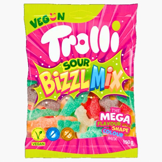 Trolli Sour Bizzl Mix Vegan 150 g – extra saurer veganer Fruchtgummi-Mix mit Zitrone, Limette, Grapefruit, Orange, Kirsche und Beeren kaufen in Österreich bei Four5.