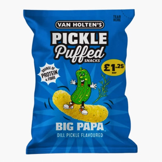 Van Holten’s Pickle Puffed Snack Big Papa 50 g – knusprige US-Puffs mit intensivem Dill-Gurken-Geschmack bei Four5