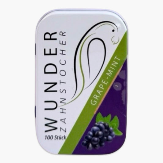 Wunder Zahnstocher Grape Mint 100 Stk – aromatisierte Zahnstocher mit Traube-Minze-Geschmack, fruchtig & frisch, vegan & modern verpackt