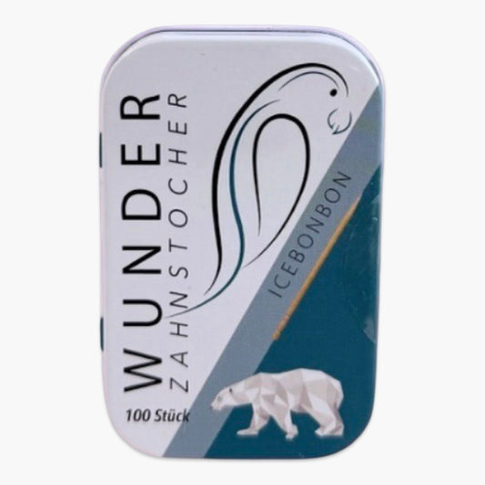 Wunder Zahnstocher ICE Bonbon 100 Stk – aromatisierte Zahnstocher mit Eisbonbon-Geschmack, frischebringend, vegan & stylisch verpackt
