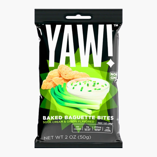 YAW! Baguette Snack Sourcream & Onion 50 g – knusprige Baguette-Bites mit cremig-würzigem Geschmack bei Four5